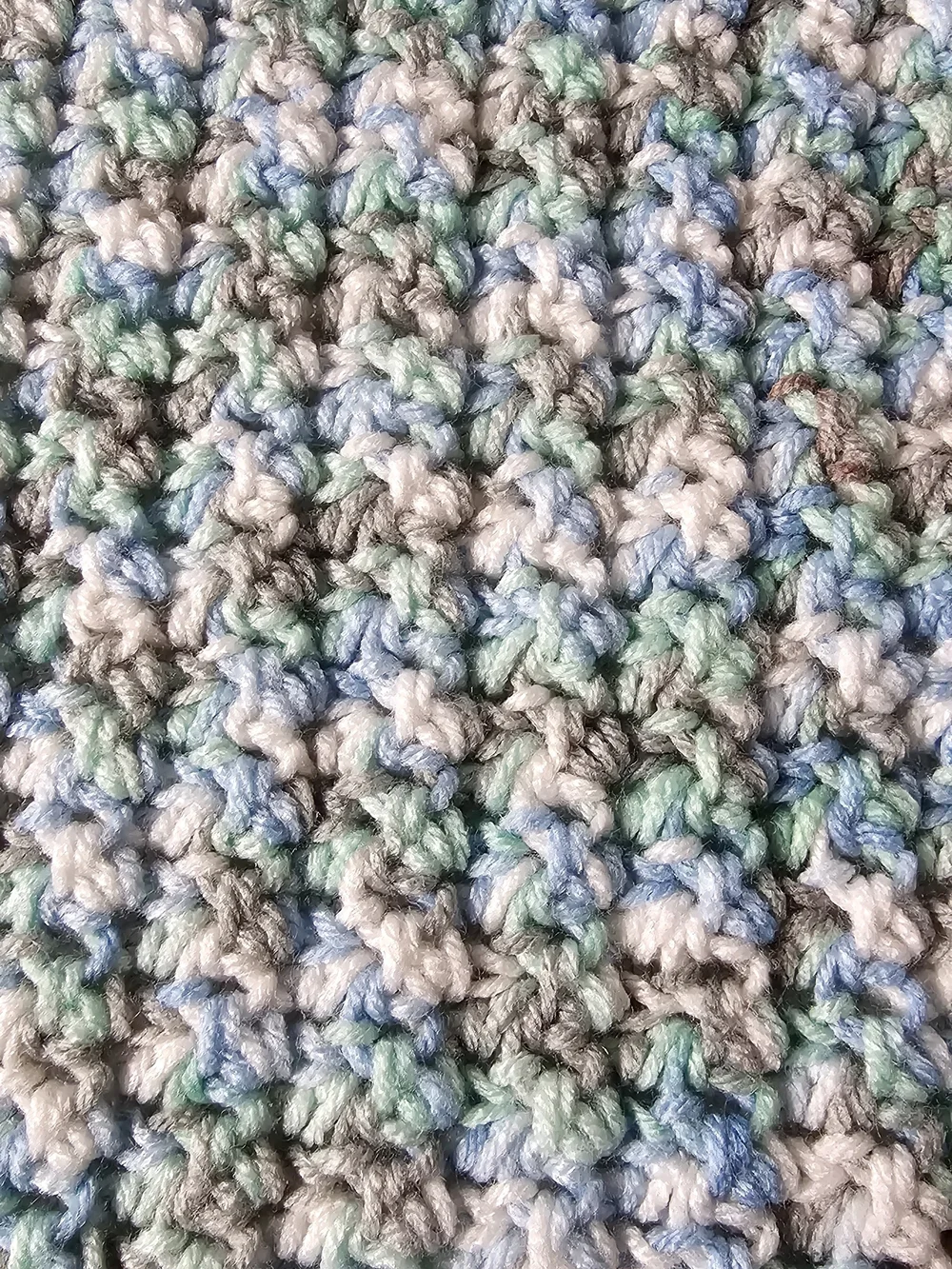 Handmade Crochet Throw Baby Blanket in Pastel Blue and Multicolor 39x60